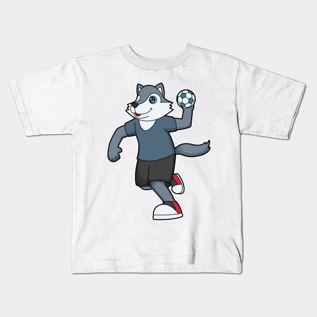 Wolf Handball player Handball Kids T-Shirt by Markus Schnabel